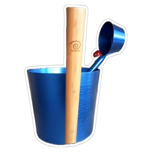 Finnish Blue Aluminum Sauna Bucket and Ladle Set with Treated Bamboo Handle